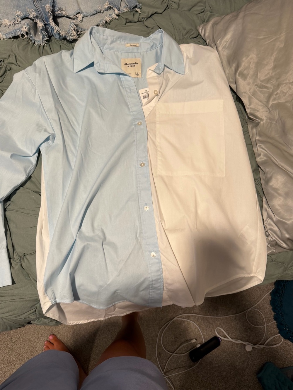 Abercrombie & Fitch Two-Tone Light Blue and White Button-Up Shirt